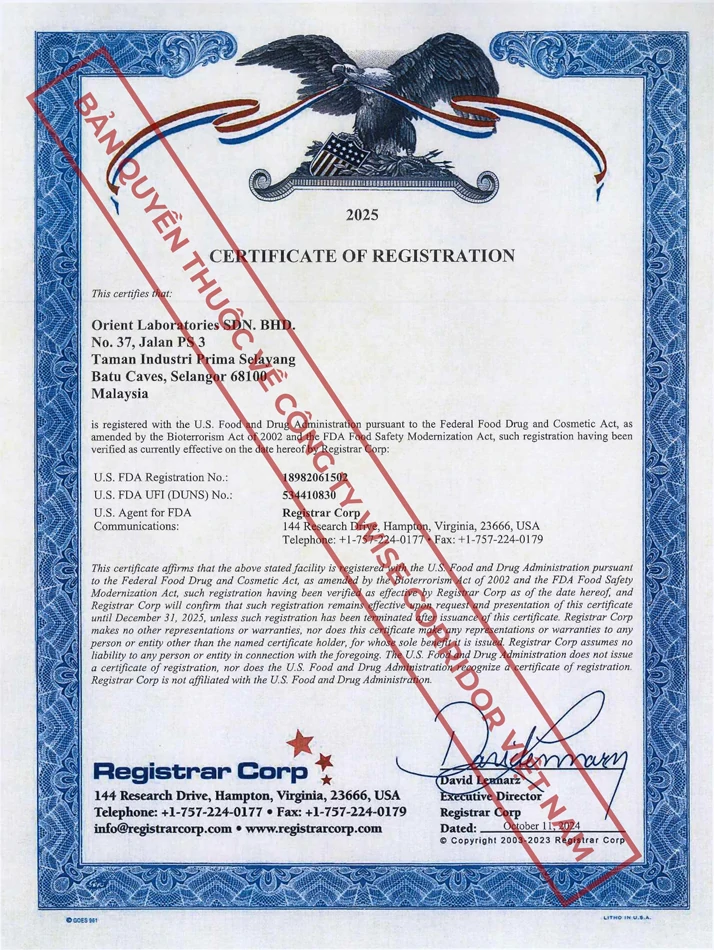 Chứng nhận FDA - Food & Drug Administration (USA)