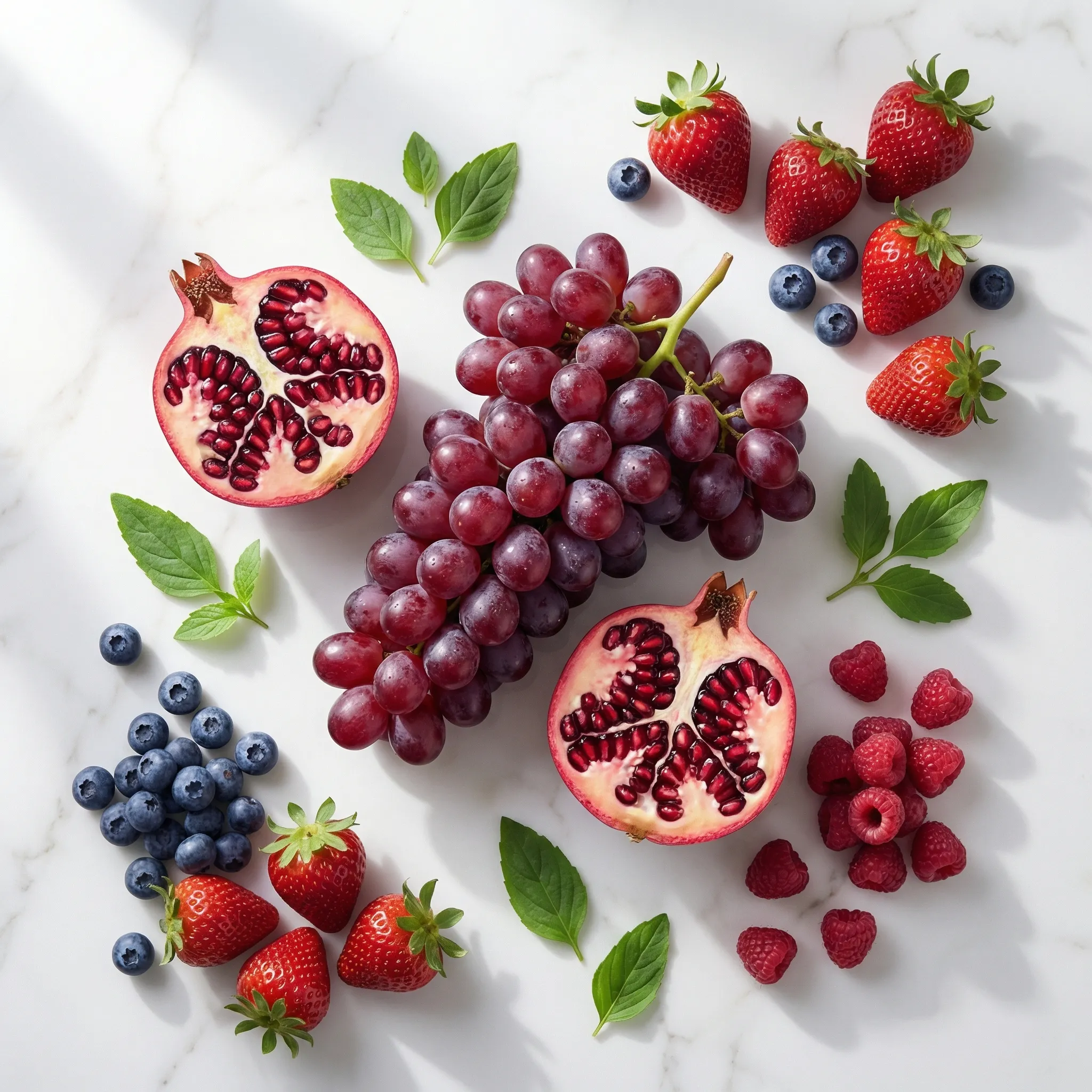 Thành phần tự nhiên V-Oxy+: nho đỏ, lựu, dâu tây, việt quất